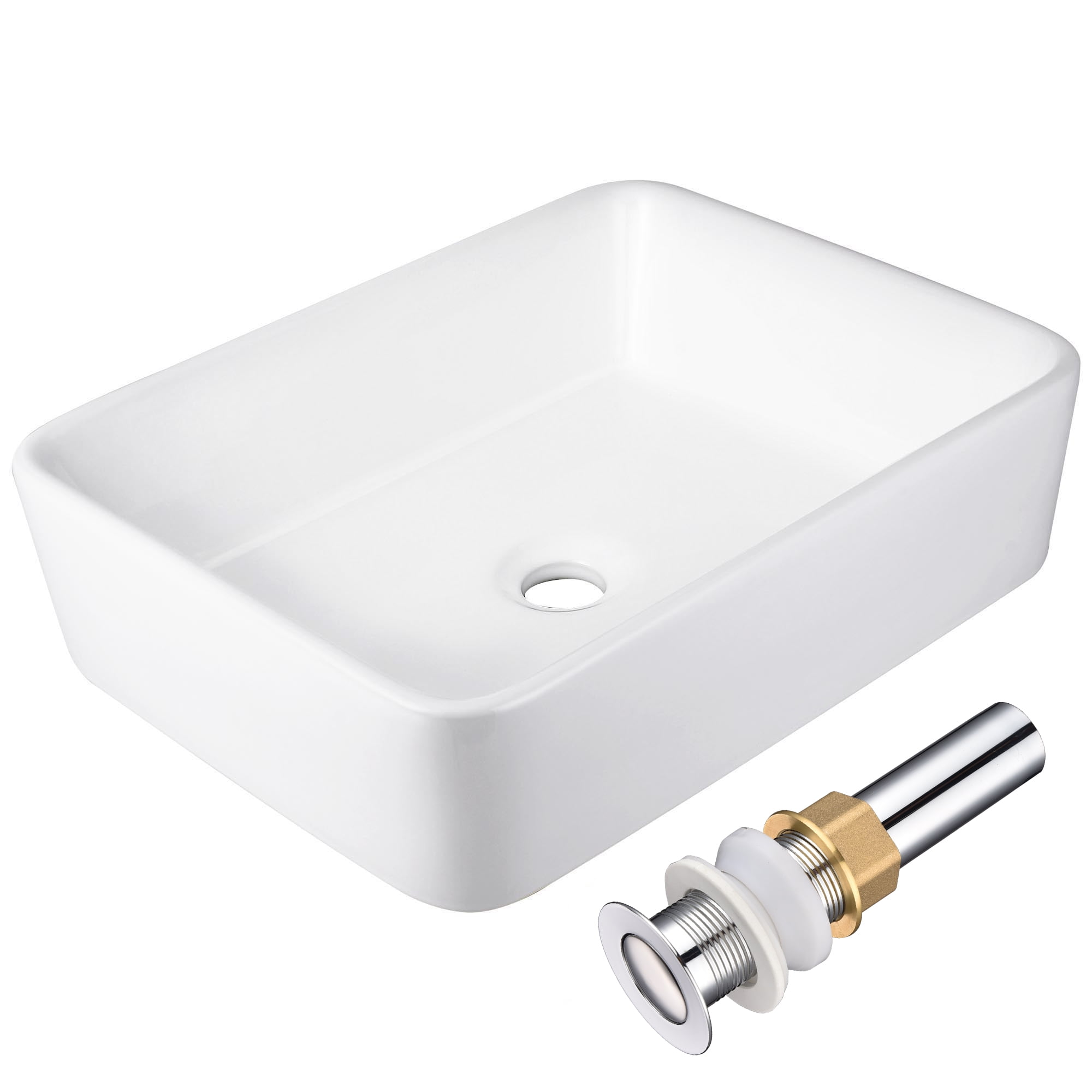 Aquaterior Rectangle White Porcelain Ceramic Bathroom Vessel Sink Bowl Basin with Chrome Drain 19-2/7"x15"x5-1/8"