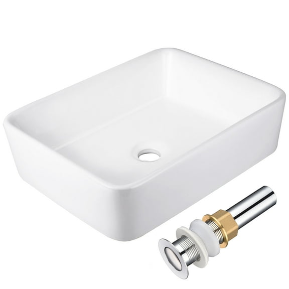 Aquaterior Rectangle White Porcelain Ceramic Bathroom Vessel Sink Bowl Basin with Chrome Drain 19-2/7"x15"x5-1/8"