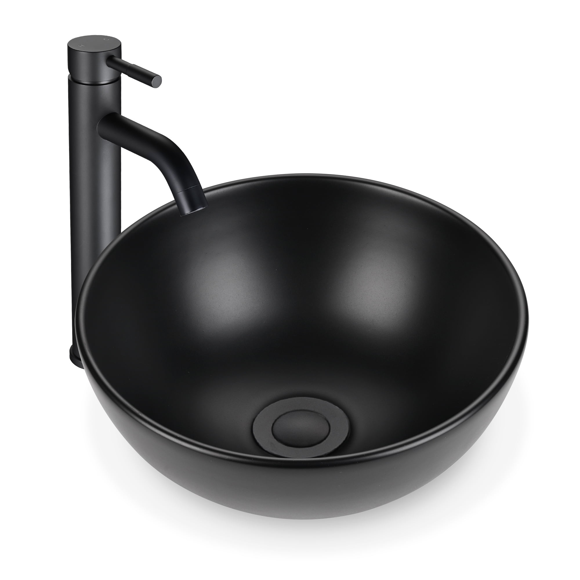 Aquaterior Round Ceramic Vessel Sink with Bathroom Single Handle Faucet