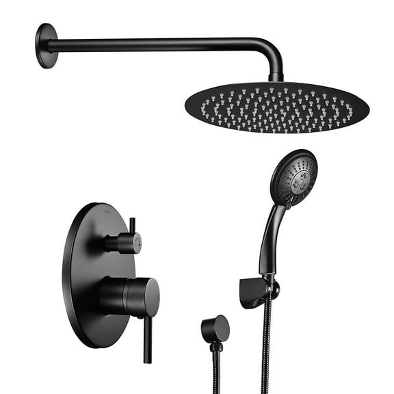 Aquaterior Shower Faucet Set Wall Mount Concealed Mixer Round Shower Head Black