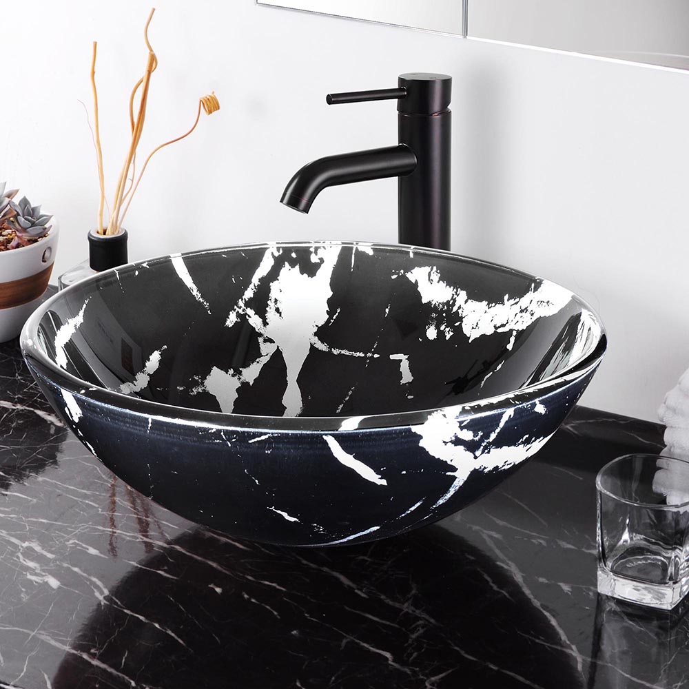 Aquaterior Tempered Glass Vessel Sink Bathroom Lavatory Round Bowl