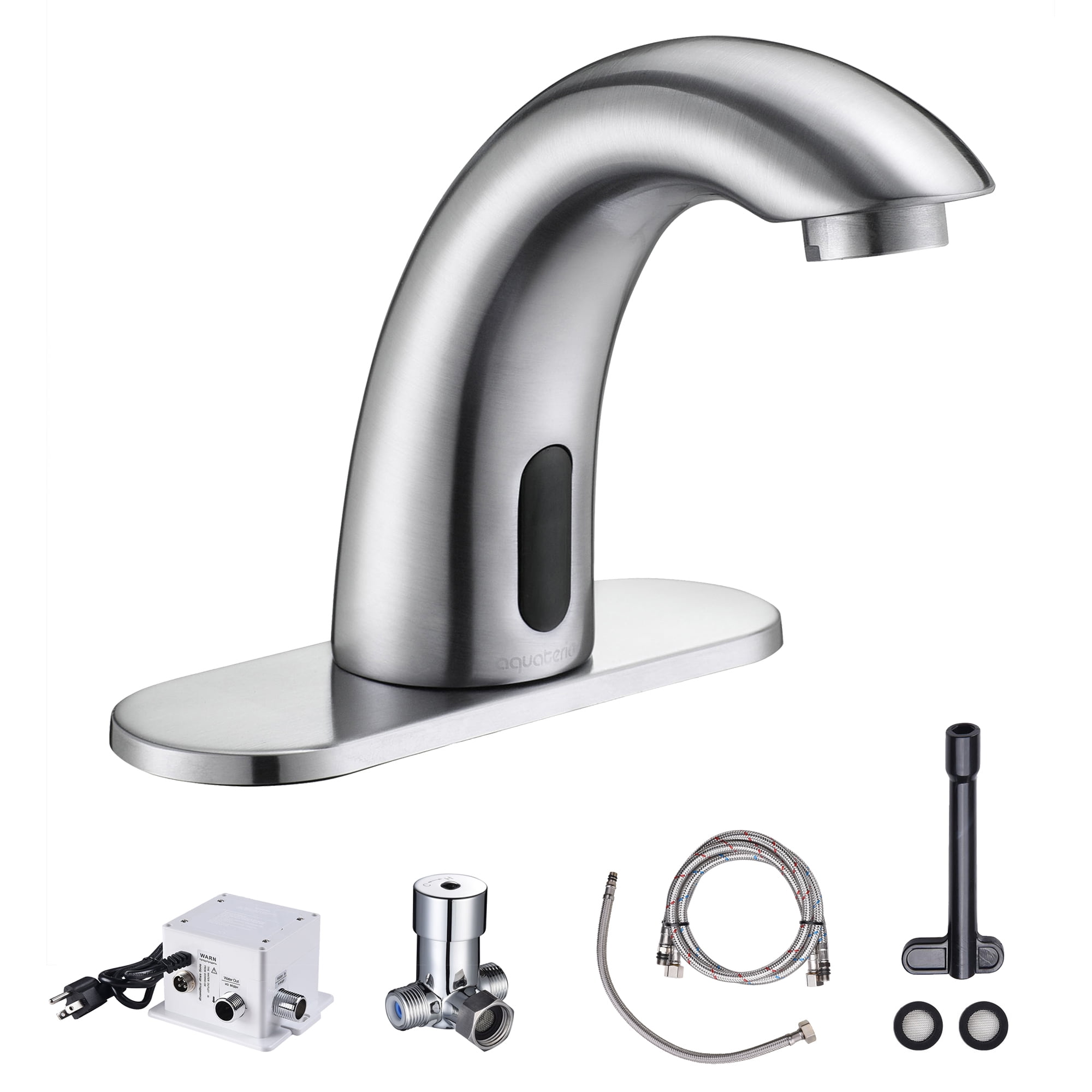 Brushed Nickel Touchless Bathroom Faucet with Drain Assembly