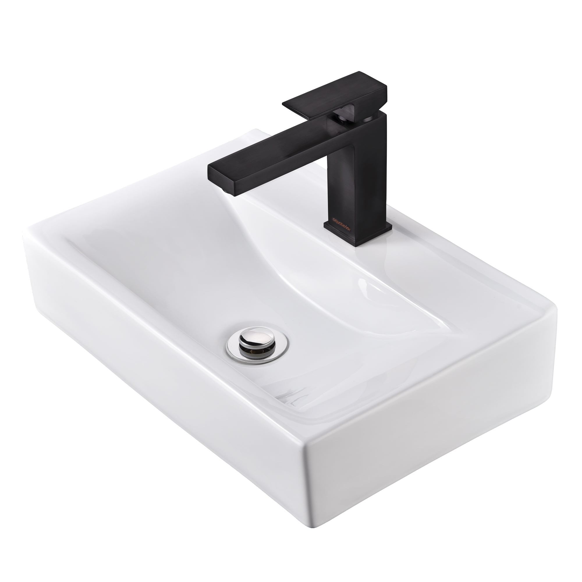 Compact White Ceramic Wall-Mount Vessel Sink with Oil Rubbed Bronze Faucet