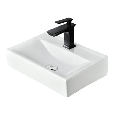 Aquaterior Wall Mount Ceramic Sink w/ Modern 1 Hole Bathroom Square Faucet ORB