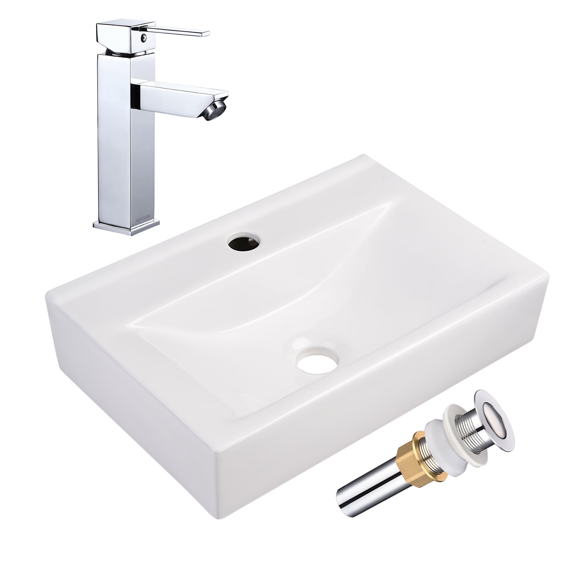 Aquaterior Wall Mount Ceramic Sink w/ One Hole Bathroom Faucet Single Handle CHR
