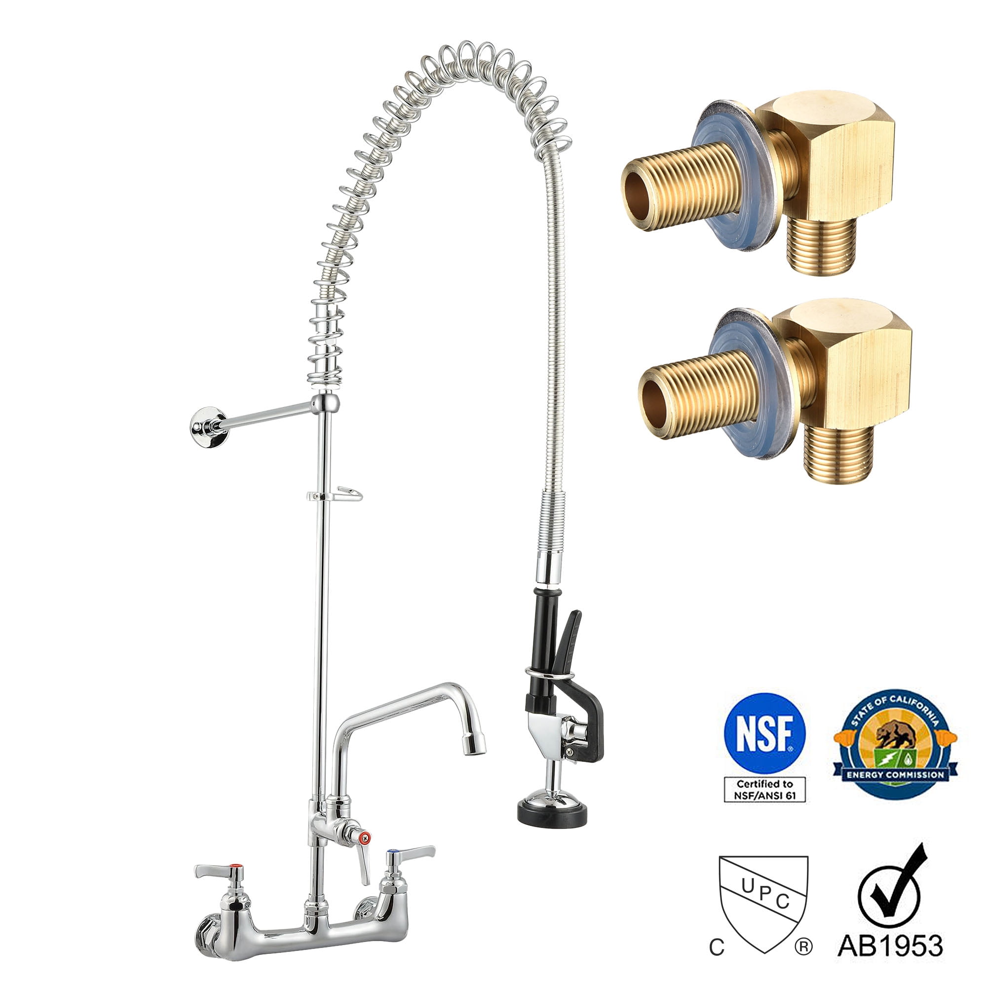 Stainless Steel Wall Mount Commercial Faucet with Pull-out Spray