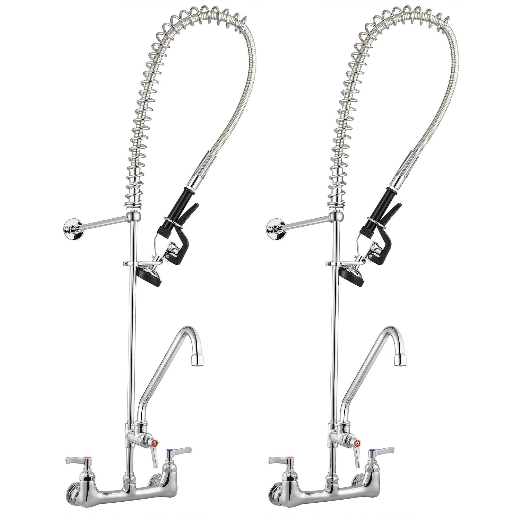 Stainless Steel Wall Mount Commercial Faucet with Pull-out Spray, 44" Tall Spout, 2 Pack