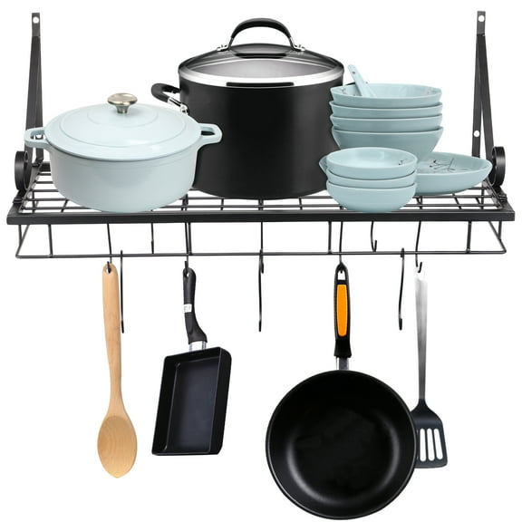 Aquaterior Wall Mount Cookware Rack with 10 Hooks Pan Pot Organizer 24 5/8"L x 9 13/16"W x 10 1/4"H