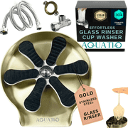 AquatiQ Stainless Steel Glass Rinser, Kitchen Sink Accessory, Cup Cleaner, Counter Top Bottle Washer - Gold