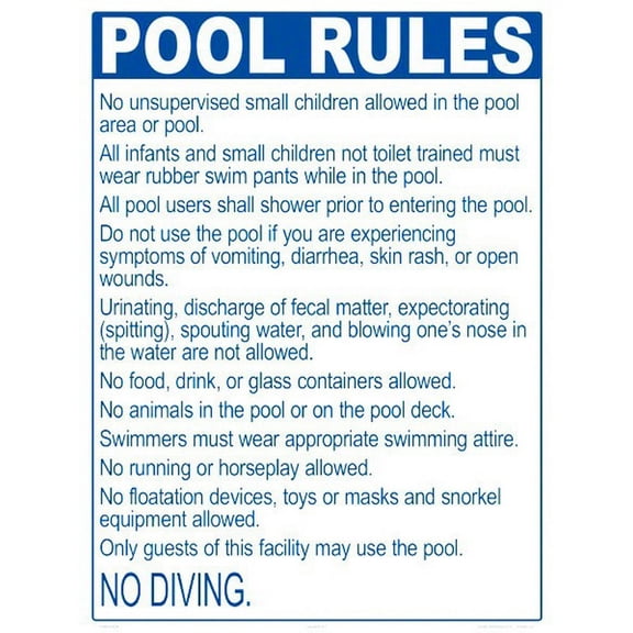Aquatic 2046WS1824E 18" x 24" Pool Rules Sign