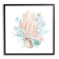 Aquatic Coral Pattern Seashells Animals & Insects Graphic Art Black Framed Art Print Wall Art