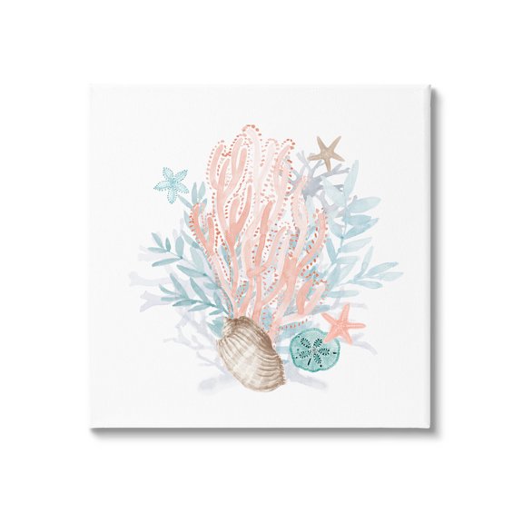 Aquatic Coral Pattern Seashells Animals & Insects Graphic Art Gallery Wrapped Canvas Print Wall Art