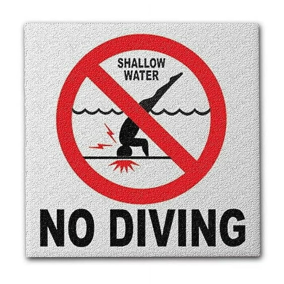 Aquatic Custom Tile - Ceramic No Diving Pool Sign, 5.8x5.8 Inches No Diving Signs, Abrasive Non-slip Finish No Diving Pool Markers, Swimming Pool Safety Signage for Concrete Deck, Made in USA