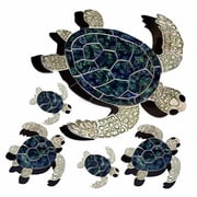 Aquatic Custom Tile Green Sea Turtle Family Porcelain Pool Mosaic Tiles, Underwater Swimming Pool Mosaics for Bottom of Pool, MADE IN USA - 5 PC/SET, 1 Large 24", 2 Medium 9.5", 2 Small 6"