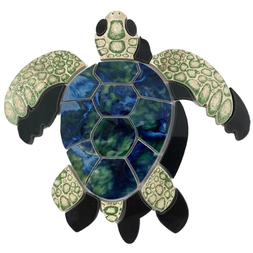 Medium Green and Blue Porcelain Sea Turtle Pool Mosaic Tile