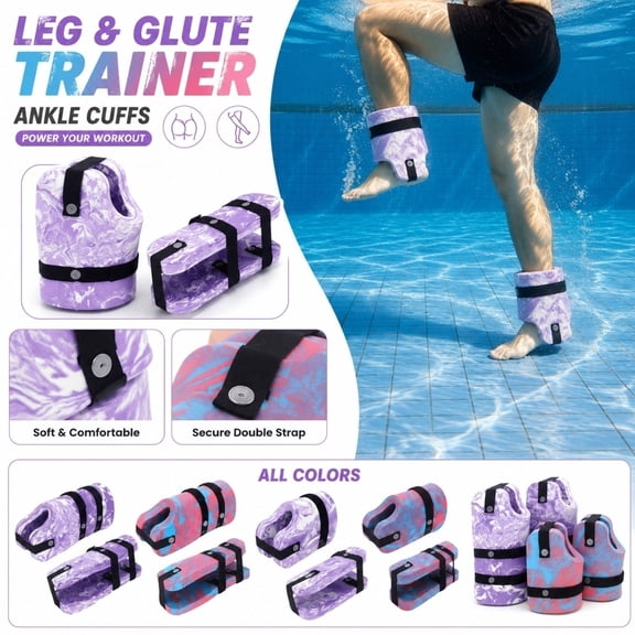 Aquatic Exercise Equipment, Water Weights for Pool Exercise, Pool Exercise Equipment for Adults, Leg Workout Equipment for Home, 2Pc Foam Ankle Trainers, 11X8X1 Inch Purple