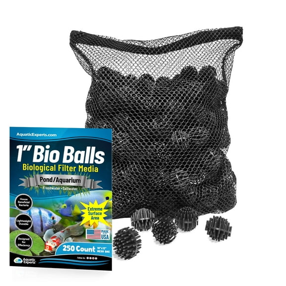 Aquatic Experts - 1'' Bio Balls Filter Media for Aquarium and Pond, 250 Count with Mesh Bag