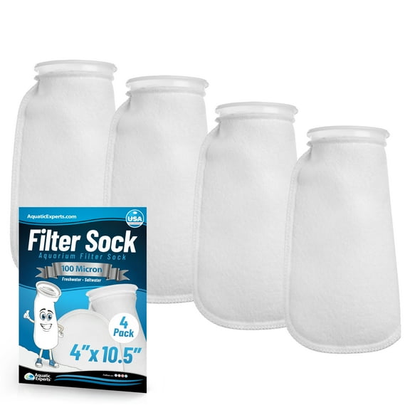 Aquatic Experts 4 inch Ring 100 Micron Felt Filter Socks - Medium, 4-Pack, 4" x 10.5"