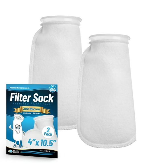 Aquatic Experts 4 inch Ring 200 Micron Felt Filter Socks - Medium, 2-Pack, 4'' x 10.5''