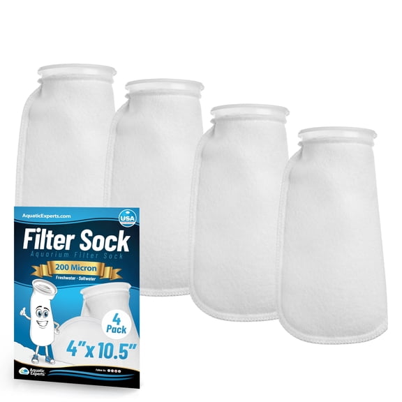 Aquatic Experts 4 inch Ring 200 Micron Felt Filter Socks - Medium, 4-Pack, 4'' x 10.5''