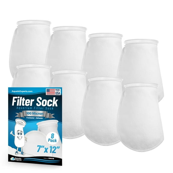 Aquatic Experts 7 inch Ring 100 Micron Felt Filter Socks - Medium, 8-Pack, 7" x 12"