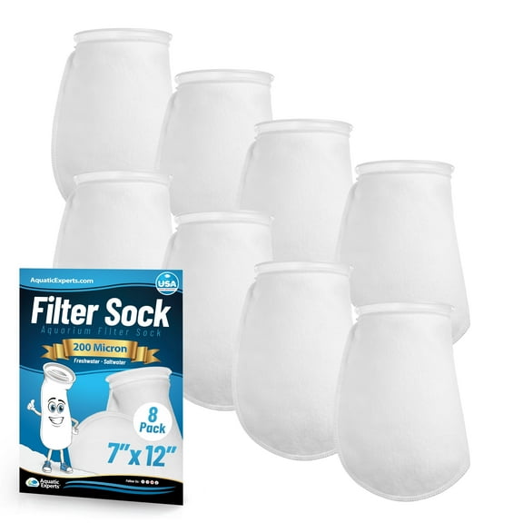 Aquatic Experts 7 inch Ring 200 Micron Felt Filter Socks - Medium, 8-Pack, 7" x 12"