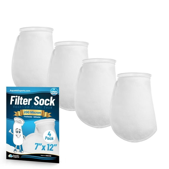 Aquatic Experts 7 inch Ring 200 Micron Felt Filter Socks - Mediums, 4-Pack, 7" x 12"