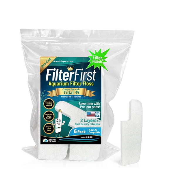 Aquatic Experts Aquarium Filter Floss for Fish Tank Filters - FilterFirst Aquarium Filter Pad - Media for Crystal Clear Water, (6 Pack, Tidal 35 Compatible)