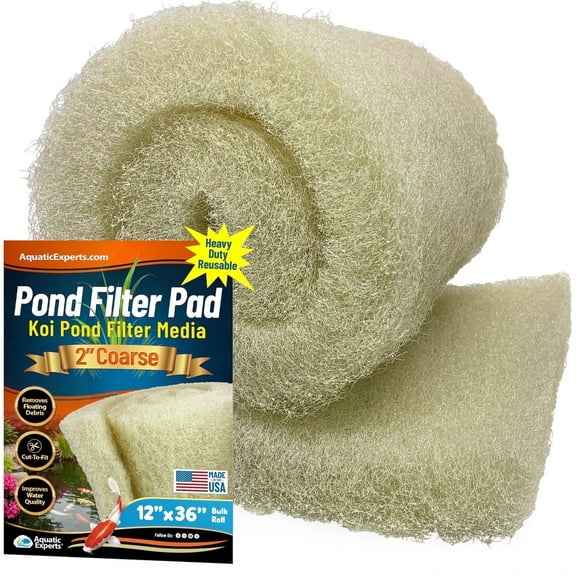 Aquatic Experts - Classic Durable Koi Pond Coarse Cream Reusable Filter Roll Pad 2 Inch Thick, 12" x 36"