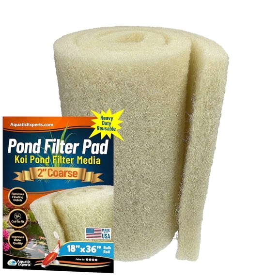 Aquatic Experts - Classic Durable Koi Pond Coarse Cream Reusable Filter Roll Pad 2 Inch Thick, 18" x 36"