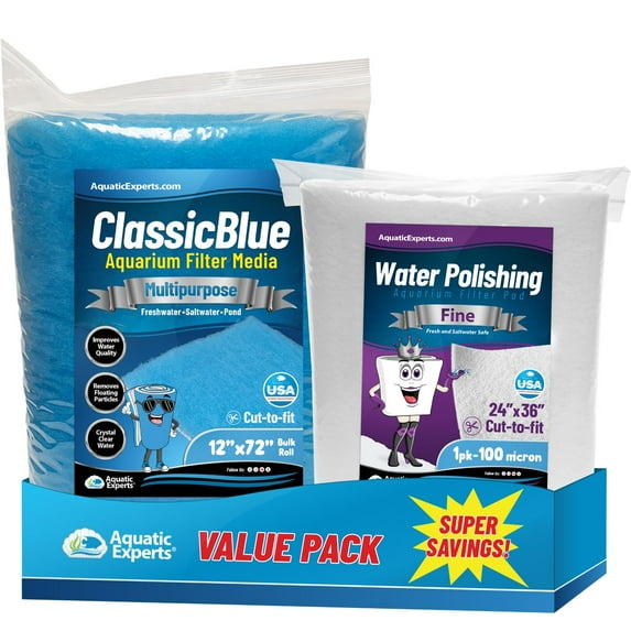 Aquatic Experts - ClassicBlue 12" x 72" Aquarium Filter Pad and Filter First 100-Micron Polishing Filter Pad, 1 Pack