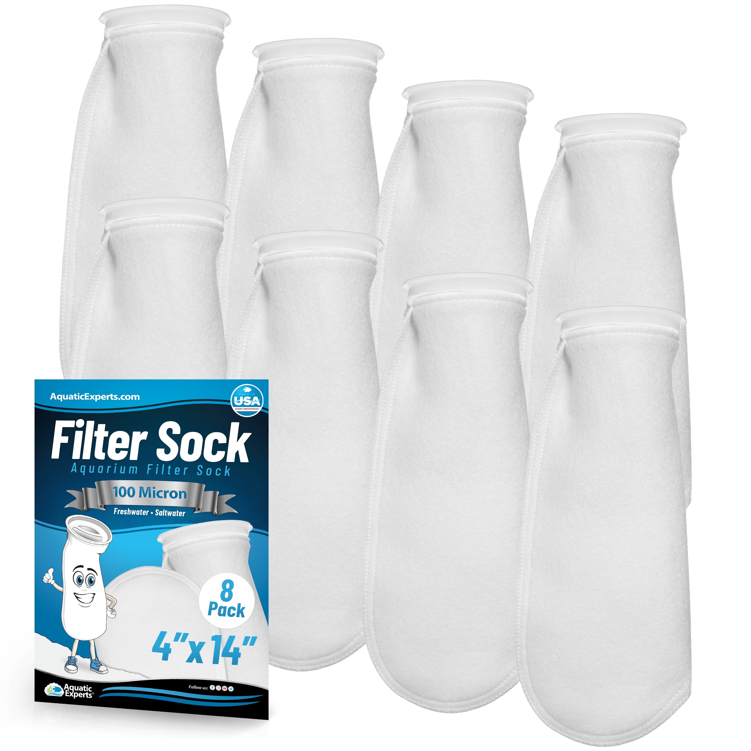 2-Pack Felt Filter Socks - 7" Ring X 18" Long, 25 Micron, For Aquarium Sump, Pond, & Industrial Use