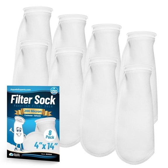 Aquatic Experts Felt Filter Socks 4 inch Ring 200 Micron - Long,, 8-Pack, 4'' x 14''