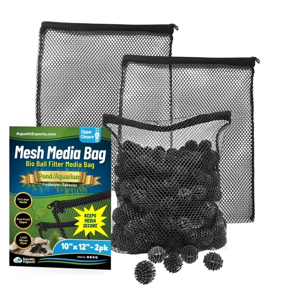 Aquatic Experts - Mesh Bag with Zipper, Bio Ball Mesh Bag, 2-Pack, 10'' x 12''