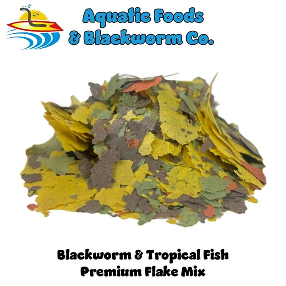 Aquatic Foods 45% Blackworm & Tropical Fish Flake Blend , ULTRA Premimum Tropical Fish Flakes - 2-lbs