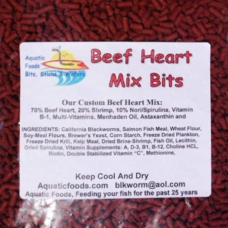 Aquatic Foods Beef Heart Mix Sinking Bits for Discus, Cichlids, Bottom Fish, All Tropical Fish - 2-lbs