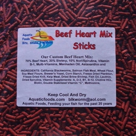 Aquatic Foods Beef Heart Mix Sinking Sticks for Discus, Cichlids, Bottom Fish, All Tropical Fish - 2-lbs
