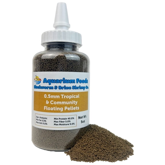 0.5mm Tropical & Community Fish Micro Floating Pellets for Baby Cichlids, Bettas, Tetras, Guppies, Goldfish, Koi, Pond Fish - 5oz Squeeze Bottle
