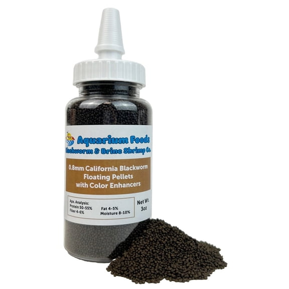 0.8mm California Blackworm Floating Pellets w/Color Enhancers & Vitamins for Guppies, Tetras, Bettas, Nano Fish, All Baby Fish - 3oz Squeeze Bottle