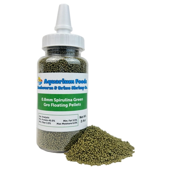 0.8mm 1/32" Micro Spirulina Green Gro Floating Pellets for Guppies, Tetras, Bettas, Nano Fish, All Baby Tropical Fish - 2.4oz Squeeze Bottle