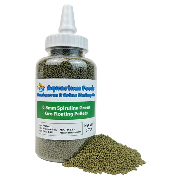 0.8mm 1/32" Micro Spirulina Green Gro Floating Pellets for Guppies, Tetras, Bettas, Nano Fish, All Baby Tropical Fish - 3.7oz Squeeze Bottle