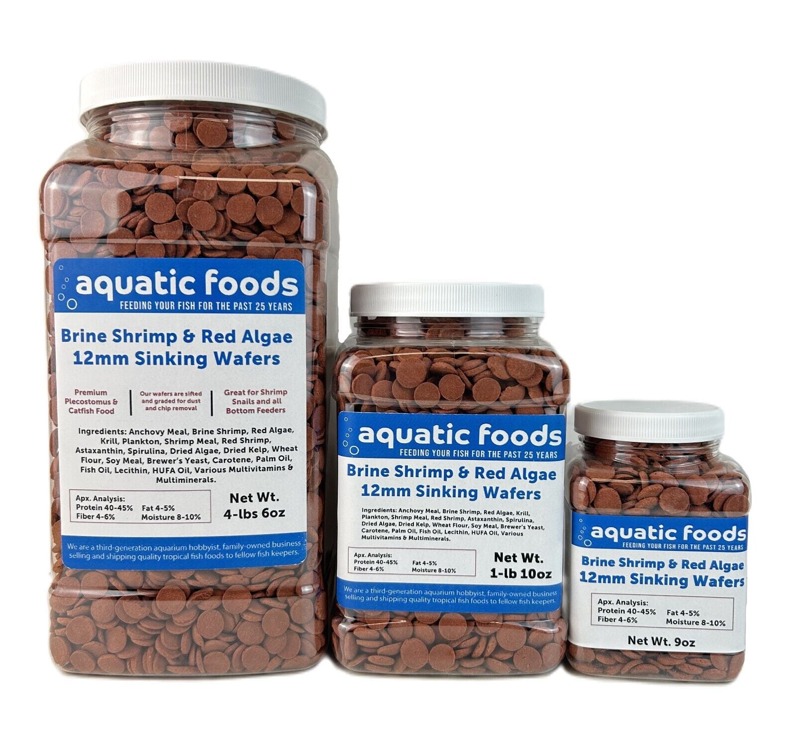 12mm - 1/2" Brine Shrimp & Red Algae Color Enhancing Sinking Wafers for Shrimp, Snails, Crabs, Plecos, Catfish, All Fish - WL 1-lb 10oz Med Jar