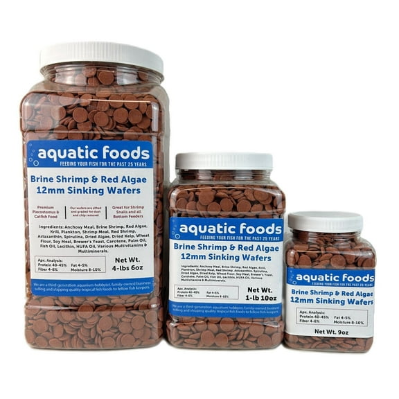 12mm - 1/2" Brine Shrimp & Red Algae Color Enhancing Sinking Wafers for Shrimp, Snails, Crabs, Plecos, Catfish, All Fish - WL 9oz Sm Jar