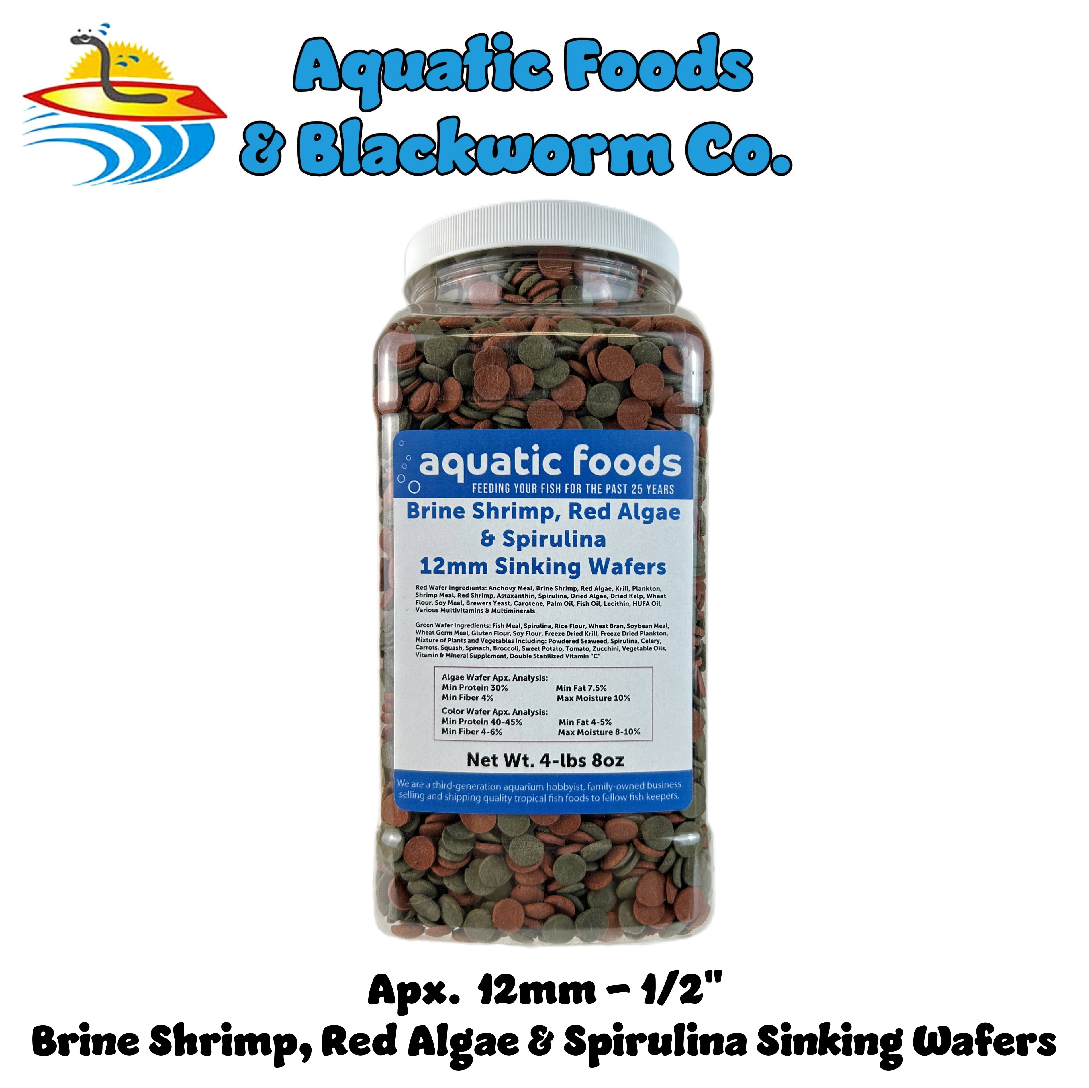 12mm - 1/2" Brine Shrimp/Red Algae Color Enhancing & Spirulina Algae Sinking Wafers for Shrimp, Snails, Plecos, All Fish - WL 4-lbs 8oz Lg Jar