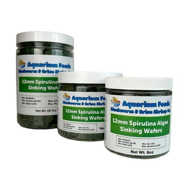 Aquatic Foods Inc. 12mm - 1/2" Small Sinking Spirulina, Veggie and Algae Wafers for Bottom Tropical Fish, Shrimp, Snails, Crabs, Plecos, Catfish, All Tropical Fish…6oz Sm Round Jar