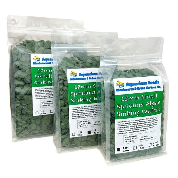 Aquatic Foods Inc. 12mm - 1/2" Small Sinking Wafers of Algae, Spirulina, Veggies for All Tropical Fish, African Cichlids, Shrimp, Snails, Crabs, Catfish, Plecos..…1-lb 2.5oz Clear Bag