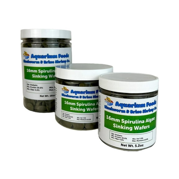 16mm - 5/8" Sinking Spirulina, Veggie and Algae Wafers for Bottom Tropical Fish, Shrimp, Snails, Crabs, Plecos, Catfish - 9oz Med Round Jar