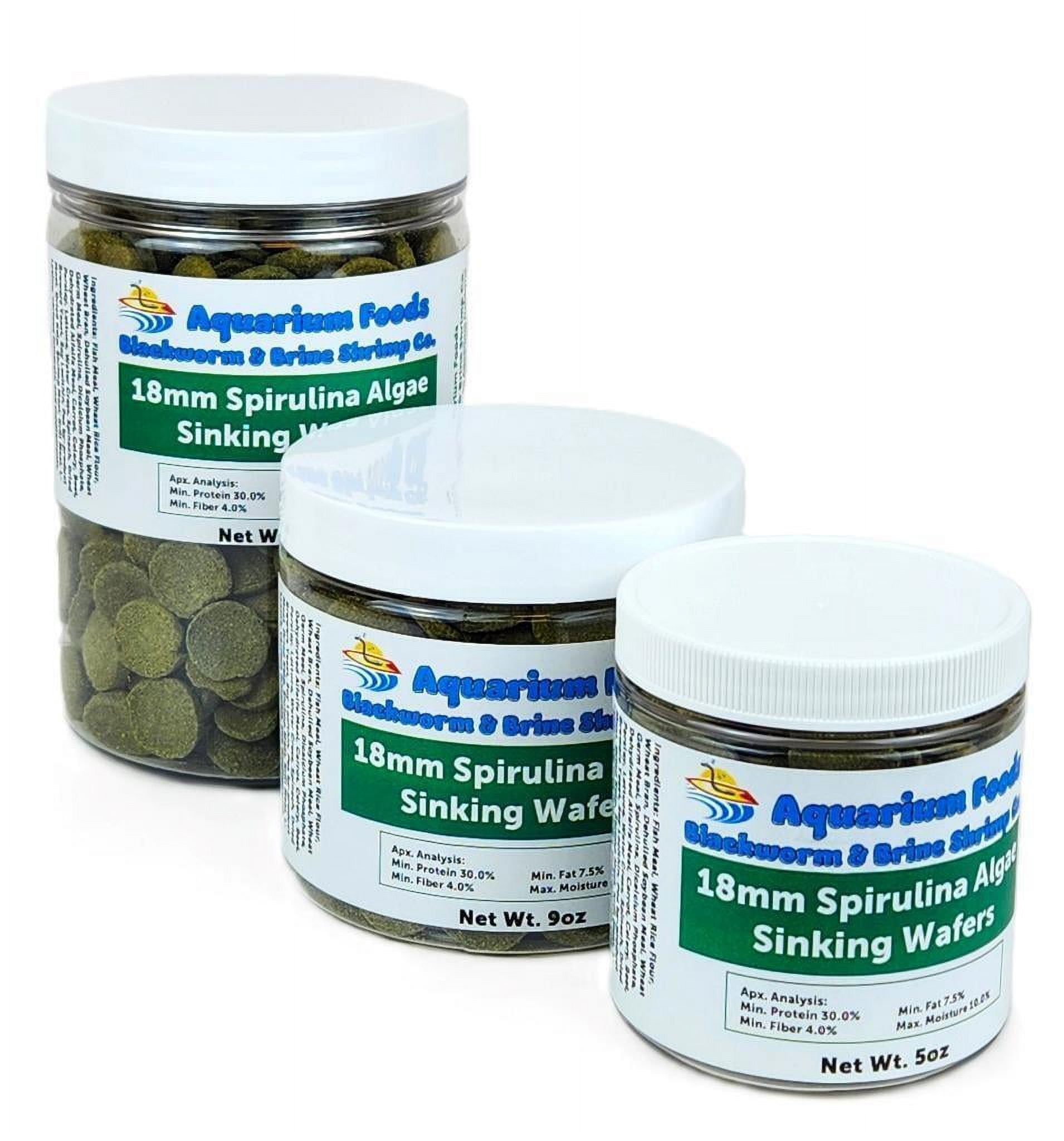 Aquatic Foods Inc. 18mm - 3/4" Large Sinking Spirulina, Veggie and Algae Wafers for Bottom Tropical Fish, Shrimp, Snails, Crabs, Plecos, Catfish, All Tropical Fish5oz Sm Round Jar