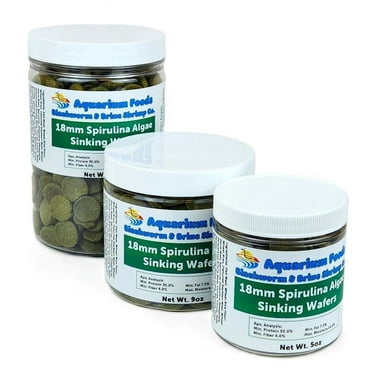 Aquatic Foods Inc. 18mm - 3/4" Large Sinking Spirulina, Veggie and Algae Wafers for Bottom Tropical Fish, Shrimp, Snails, Crabs, Plecos, Catfish, All Tropical Fish…5oz Sm Round Jar