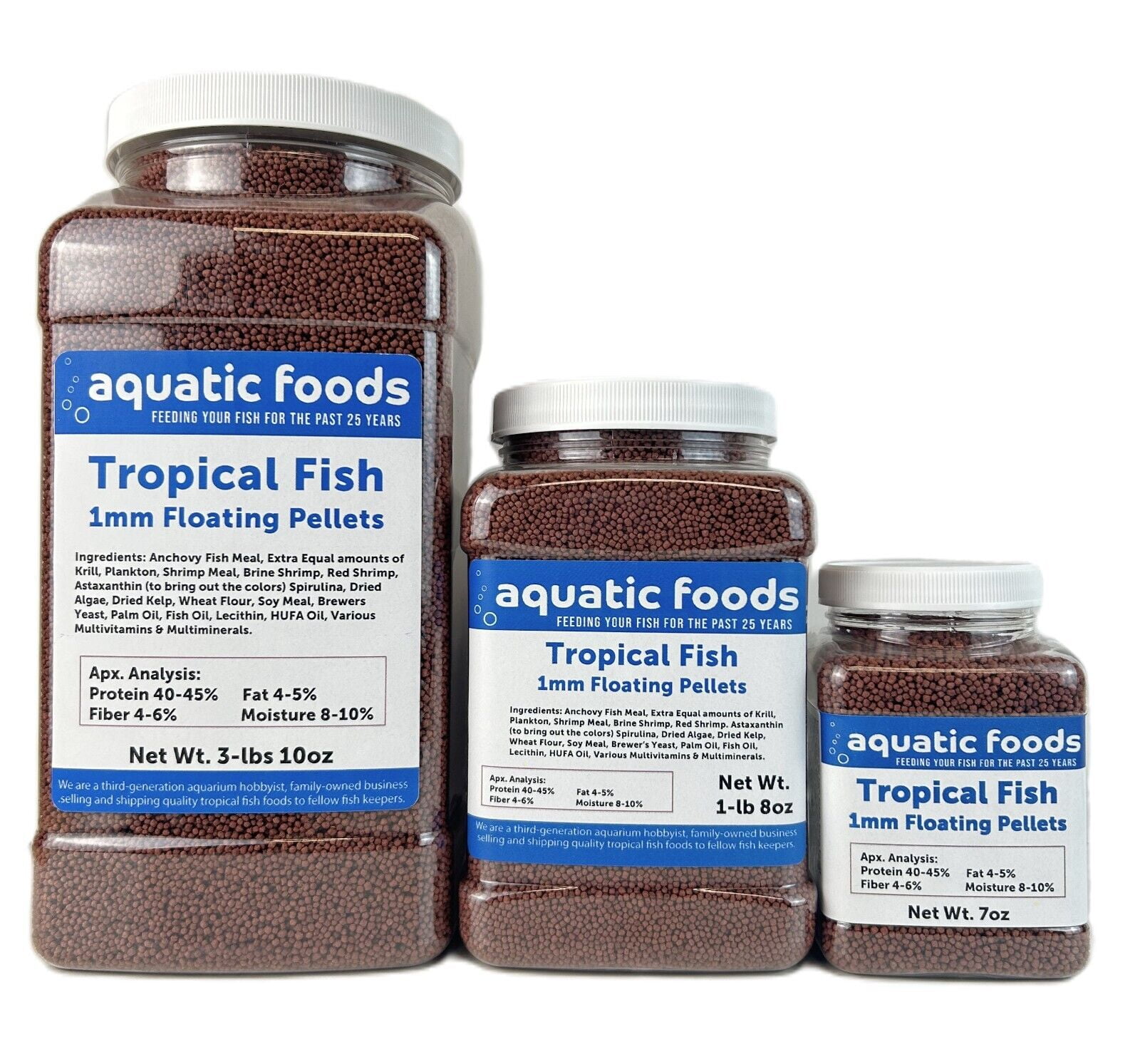 1mm - 1/32" Floating 40% Protein Pellets for Discus, Cichlids, Bettas, Guppies, Tetras, Baby Koi, Small Tropical and Pond Fish - WL 3-lbs 10oz Lg Jar